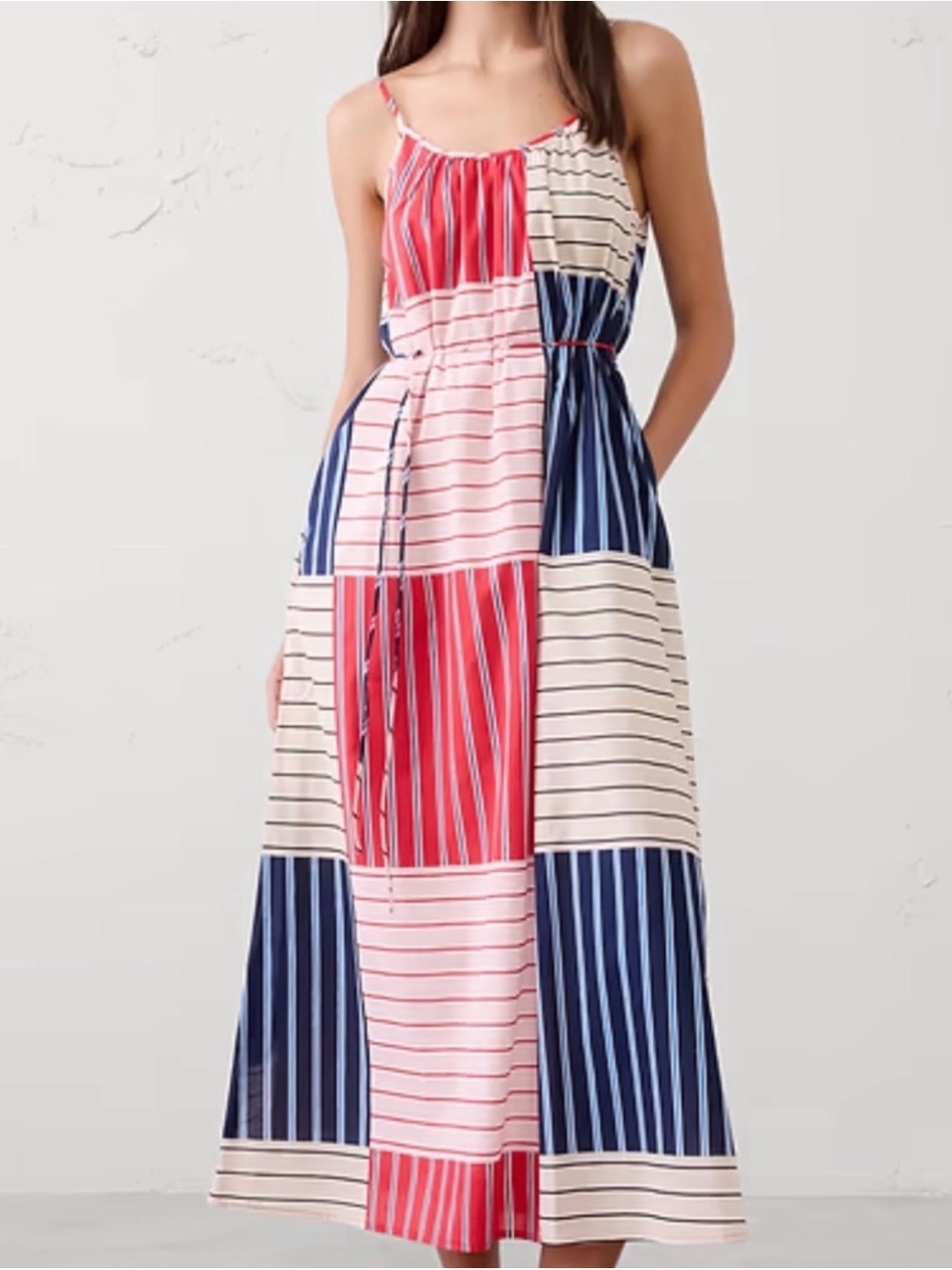 New w/ Tags Banana Republic Striped Patchwork Maxi Dress Red, Navy, Cream Large